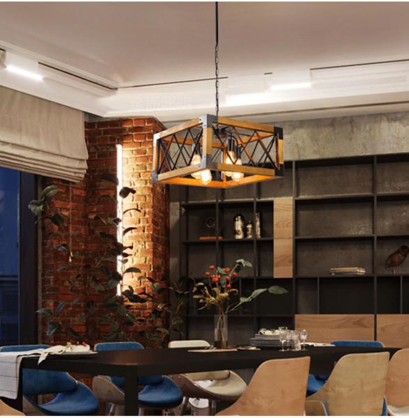 Vintage Loft Wooden Chandelier Retro Industrial Living Room Bedroom Lamp Dining Room Square pendant lamp(WH-VP-237)