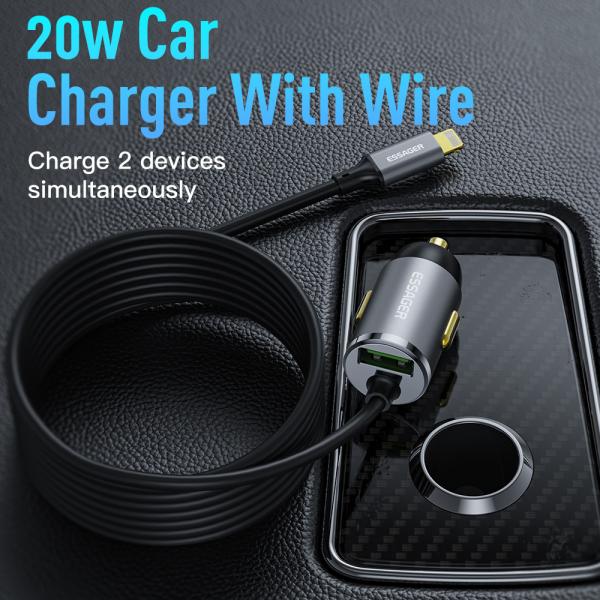 Essager 2022 Petite Abeille Mini Petit PD20W Chargeur de voiture gris Avec câble de 1,5m