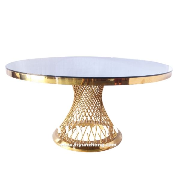 Luxury Furniture Event Party Glod Stainless Steel Glass Fishnet Round Banquet Hall Tables for Wedding