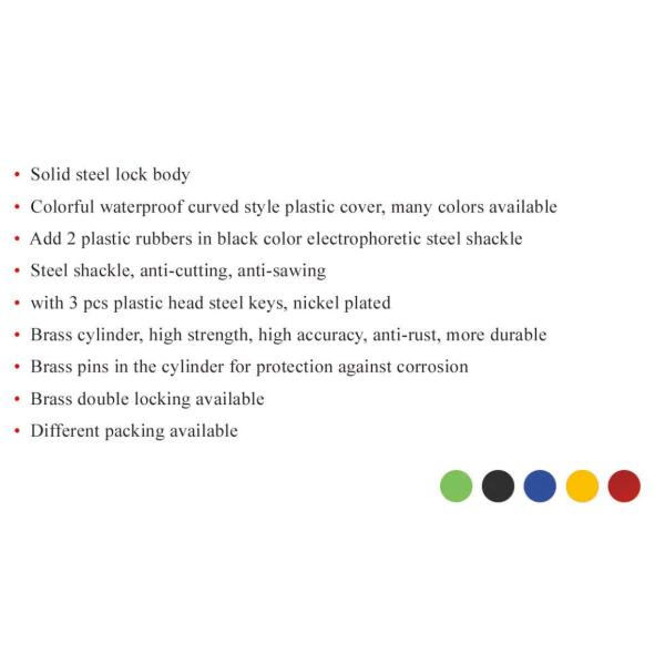 High Security Padlock Curved Shape Plastic Waterproof Cover Steel Padlock (Soft Bottom Cover Style)