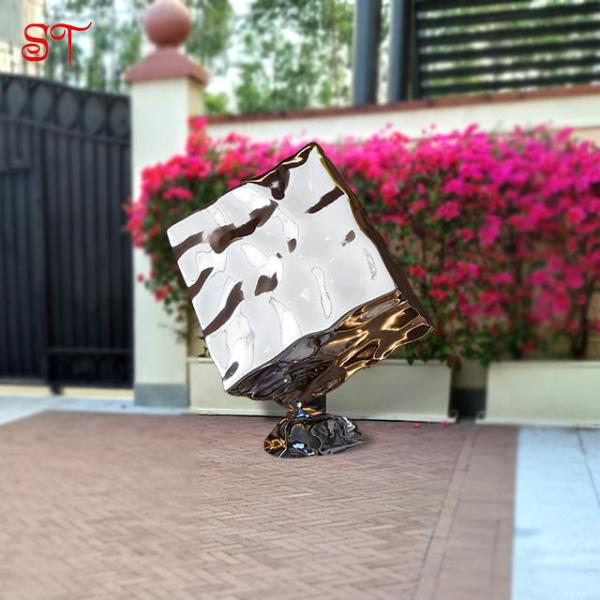 Outdoor Metal Lawn Ornaments Abstract Ripple Square Statue Crafts Stainless Steel Landscape Art Sculpture Garden Cube
