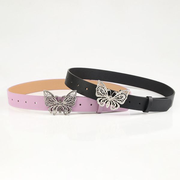Lingshang Belt Manufacturer Women Adjustable Belts Butterfly Crystal Buckle Faux Leather Belts