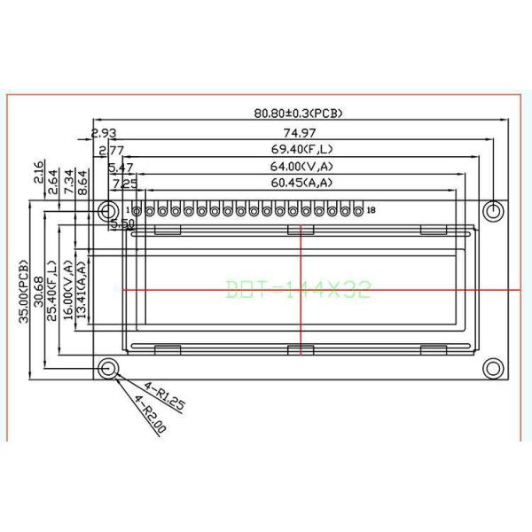 2.5 Inch STN Display 18pin Parallel Interface 144*32 Resolution 350 Brightness Driver IC ST7920 With PCB Board
