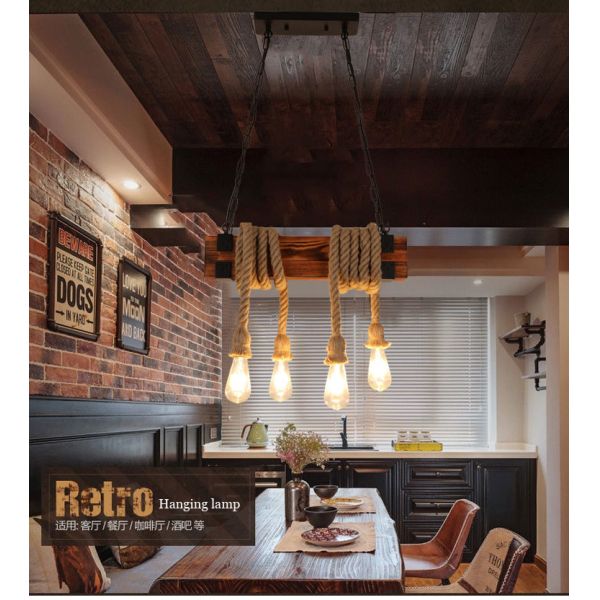 Vintage Loft Industrial Wooden Chandelier Restaurant Lighting Lamp Bar Coffee Bar  Rope Chandelier(WH-VP-219)