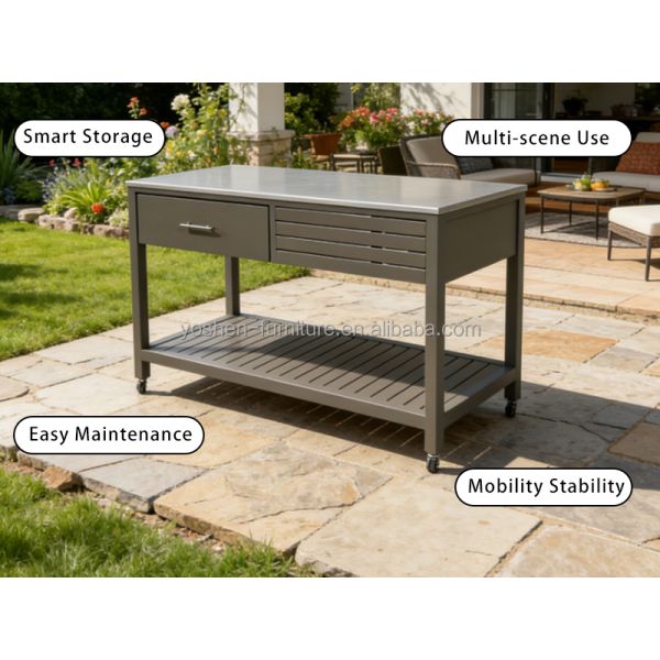 Hotel Heavy Duty Stainless Steel Kitchen Cart with Locking Wheels and Drawers for Poolside Grilling