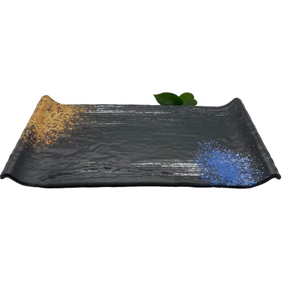 ODM 16.2'' Melamine Black Rectangle Plate Galaxy Pattern FDA
