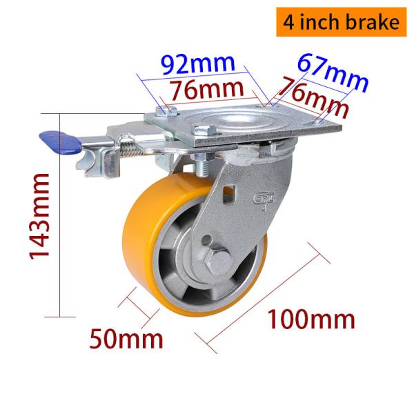 Aluminum 4 Caster Wheels Heavy Duty Castors Zinc Coating 100mm