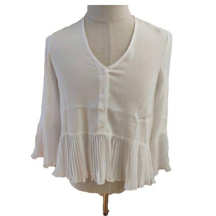 Button V Neck Fold Hem And Sleeve XS Ladies Casual Wear