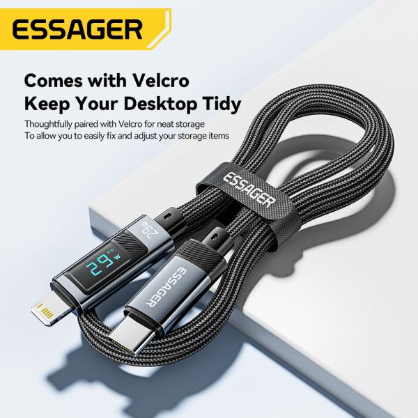 ESSAGER ES-X47 1m 2m PD29W Wired Braided Portable Usb C To Lightning Cable For Fast Charging