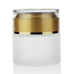 Frasco branco alto do creme do vidro 50g geado com a tampa acrílica luxuosa do ouro