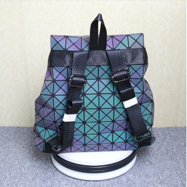 Women Backpack Colorful Diamond Grid Night Glow Color Changing Backpack