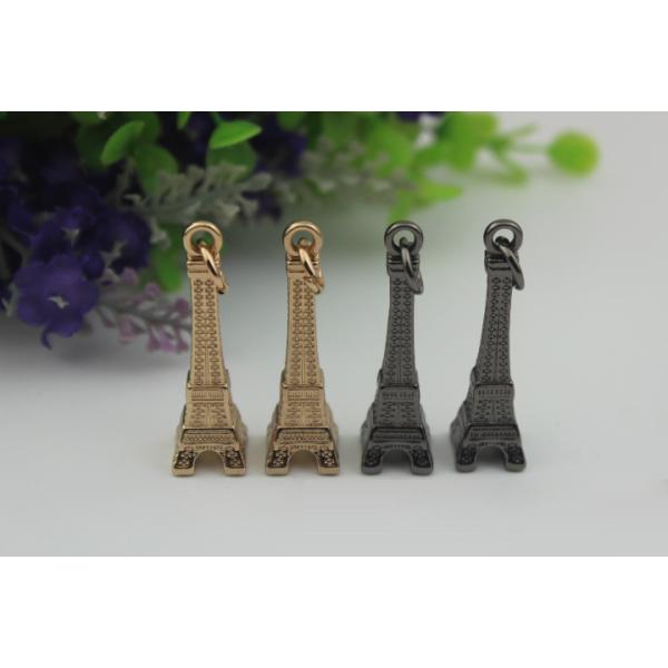 Luggage hardware accessories Paris Tower shape 50mm length gold pendant metal buckle zipper tag