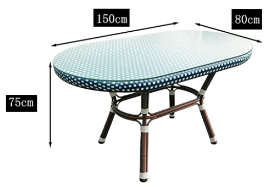 6 Seater Sturdy Aluminum Frame Oval Rattan Dining Table Outdoor for Hotel Resort Courtyard