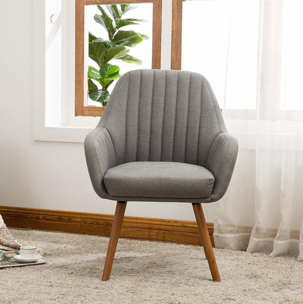Contemporary Gray Linen Modern Dining Armchair Upholstered Wear Resistant Relax