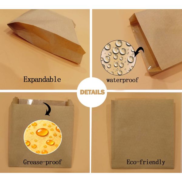 Customized Flat Satchel Kraft Paper Bag PE Coated Use For Cakes Bread Food For Bakery Bag Bread Bag Food Bag
