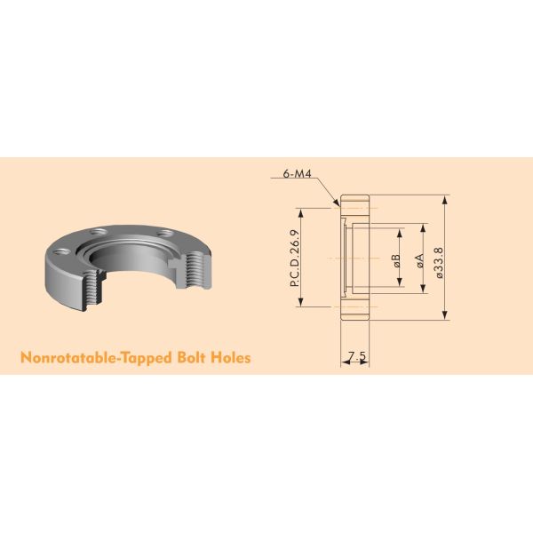 ANSI CF 16 Bored Flange Nonrotatable Tapped For High Vacuum