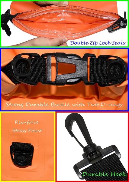 Waterproof Dry Bags Set, Dry Bag with 2 Zip Lock Seals & Detachable Shoulder Strap, Waist Pouch & Phone Case