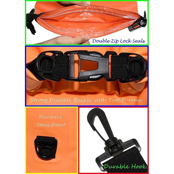 Waterproof Dry Bags Set, Dry Bag with 2 Zip Lock Seals & Detachable Shoulder Strap, Waist Pouch & Phone Case