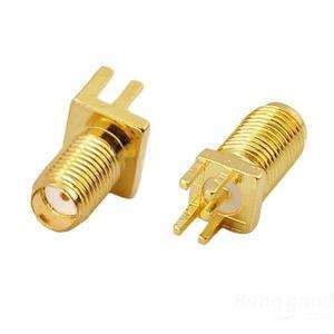 SMA Female RF Connector Right Angle PCB Mount with Phosphor Bronze Contact and Brass Housing