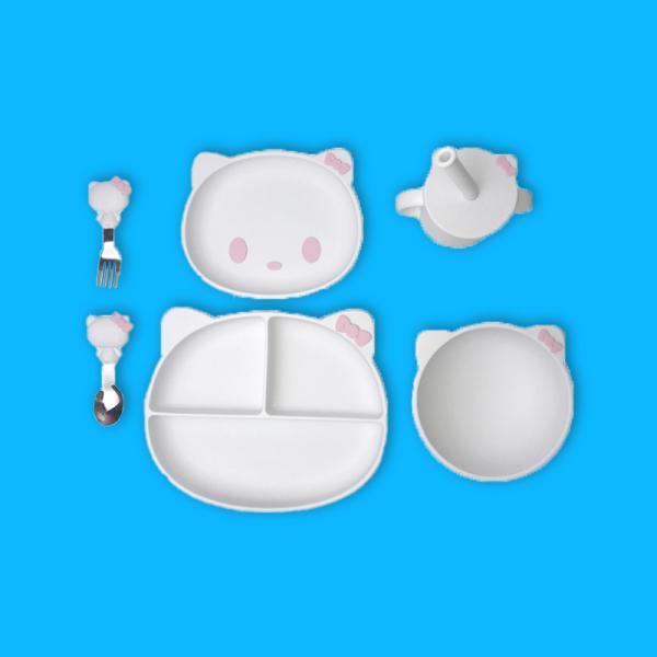 Os desenhos animados personalizados Kitten Shape Baby Silicone Feeding dos tamanhos ajustaram Bpa livre