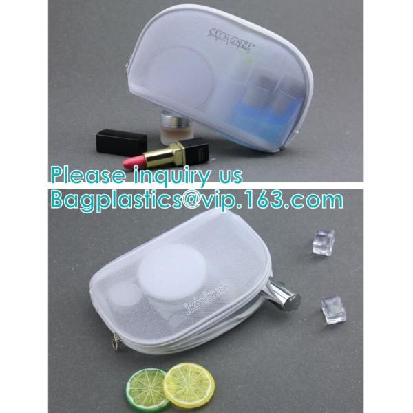 Mesh & PU leather cosmetic bag for promotion beautiful packing,polyester plain mesh makeup cosmetic bag eco friendly pac