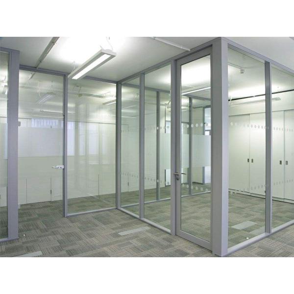 Aluminium Glass Office Partition Wall With Magnetic Blinds And Hinged Door