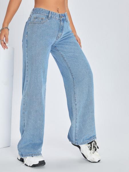Medium blue comfortable breathable denim pants for women