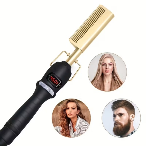 Portable Ceramic Electric Hot Comb Wigs Professional 2-in-1 Hair Straightener Curling Iron Anti-Scald Hotel Household Use 5 Heat