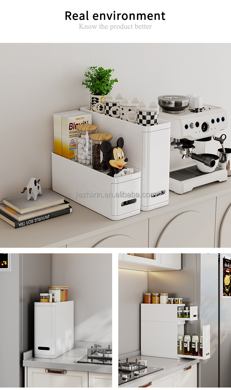 NEW Foldable Standing Metal Corner Countertop White Doublelayer Pull Out Drawer Spice Box Kitchen Storage Cabinet Organizer Rack
