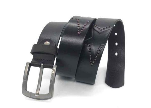 1-1/2'' Female Leather Belt For Jeans Embossed Irregular Star Pattern With Hand - Stitching