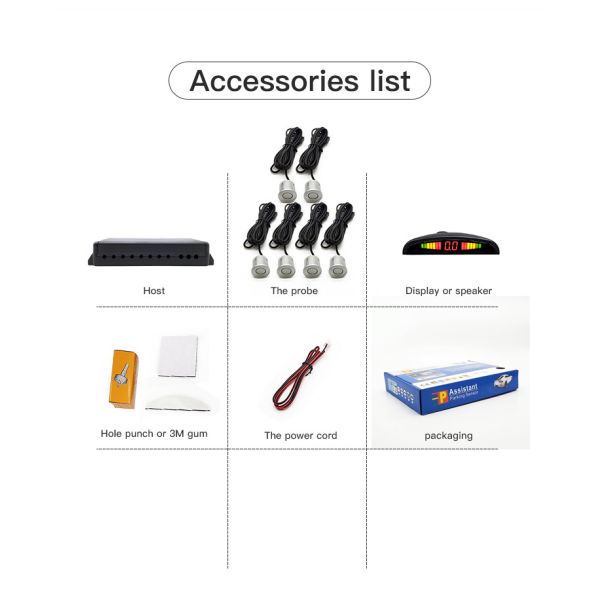 Universal 6 Probes car parking sensor kit with voice alarm LED display