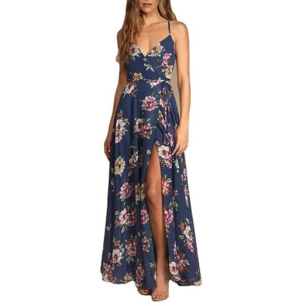 OEM Deep V Neck Dress Sleeveless Customized Spaghetti Strapped Floral Printed