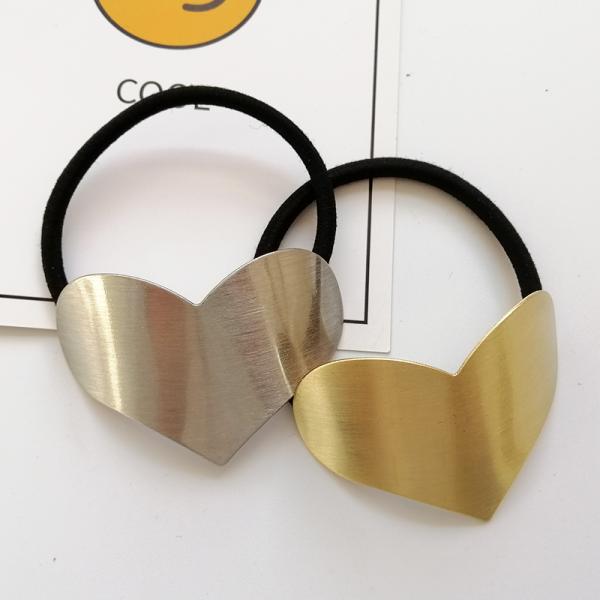 Gold Metal Heart Shaped Hair Tie For Baby Girl Curly Hair Scrunchie Women 6x4cm