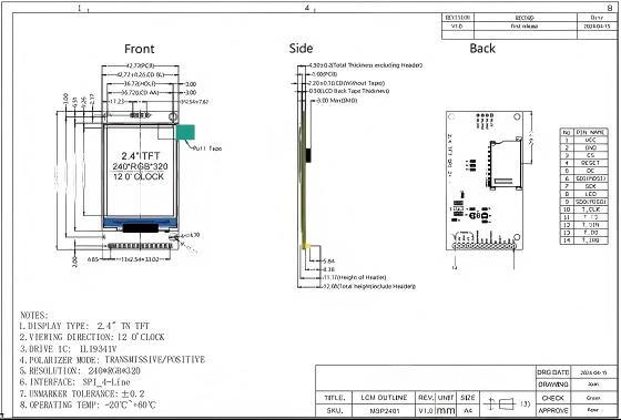 2.4 Inch HDMI LCD Display 320*240 HDMI LCD Module With SPI Interface