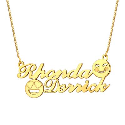 colar inicial memorável do nome da colar S925 do ouro de 1.8ft 0.07oz Emoji