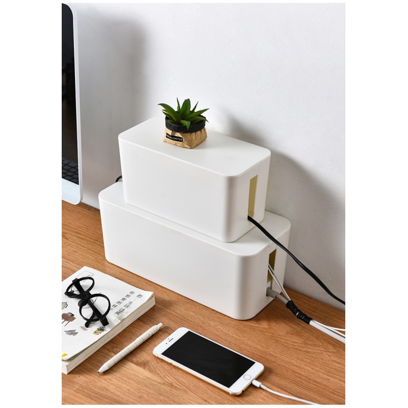 Modern PS Plastic Cable Management Box Large Desktop Organizer for Home Office Power Strip & Wire Storage