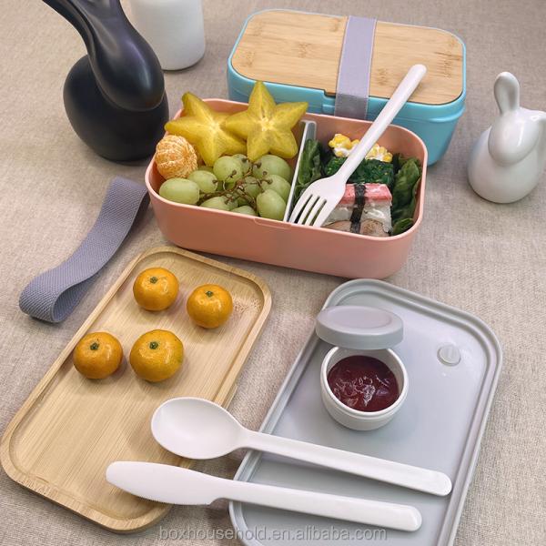 Leak-Proof Plastic BPA-Free Eco Bamboo Bento Lunch Box for Freezer and Microwave Safe