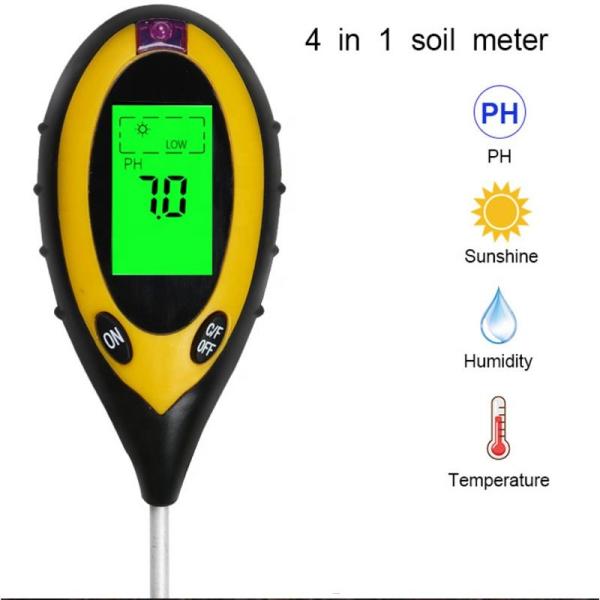 LCD Display Digital 4 in 1 Soil PH Meter with Temperature Moisture Sunlight Tester