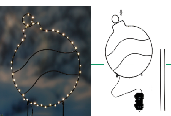 outdoor iron powder-coated 33cm string light with 1.4mm pvc cable (battery-powered christmas decor