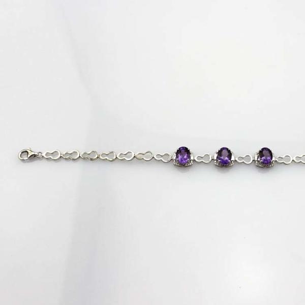 Fashion Jewelry Created Aemthyst Cubic Zircon 925 Silver Link Chain Bracelet (H02)