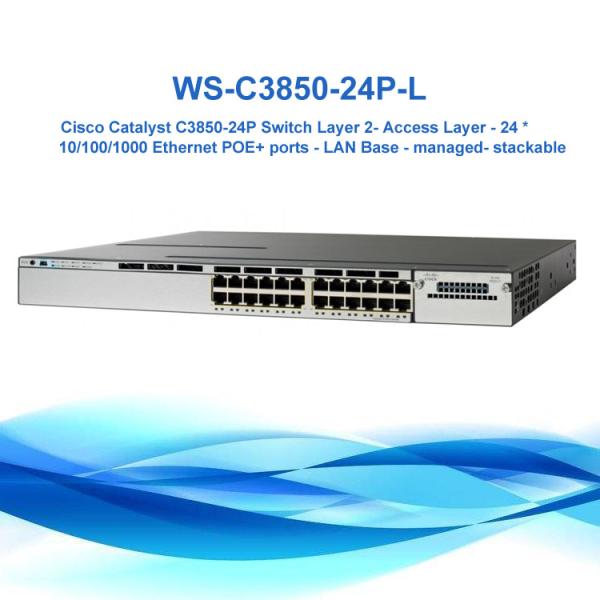 WS-C3850-24P-L Cisco 3850 24 Port PoE Switch LAN Base Networking Switch