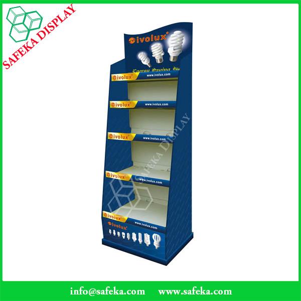 5 tier paper material  shelf cardboard advertising display stands corrugated display racks for Energy saving light bulbs