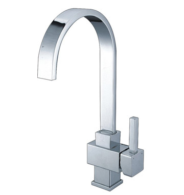 Contemporary Solid Brass Kitchen Sink Water Faucet with Square Single Handle