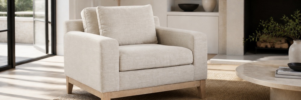 Modern Solid Wood Frame Upholstered Lounge Chair, 1-Seater Accent Armchair LG-5006