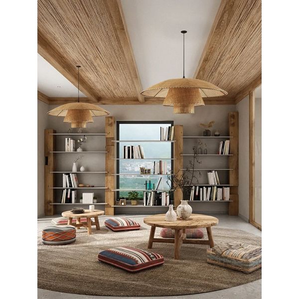 Restaurant Lighting Living Room Parlor Bar Decor Japanese Wicker Art Petal Pendant Light(WH-WP-141)