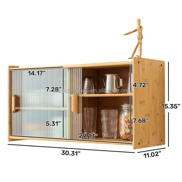 Bamboo Wall Mounted Kitchen Pantry Organizers Sideboard With Transparent Doors