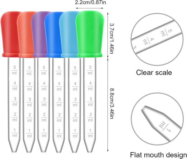 Pipettes Droppers Silicone 5ml Clear Medicine Eye Dropper For Kids With Bulb Tip & Brush For Candy Mold, Gummy
