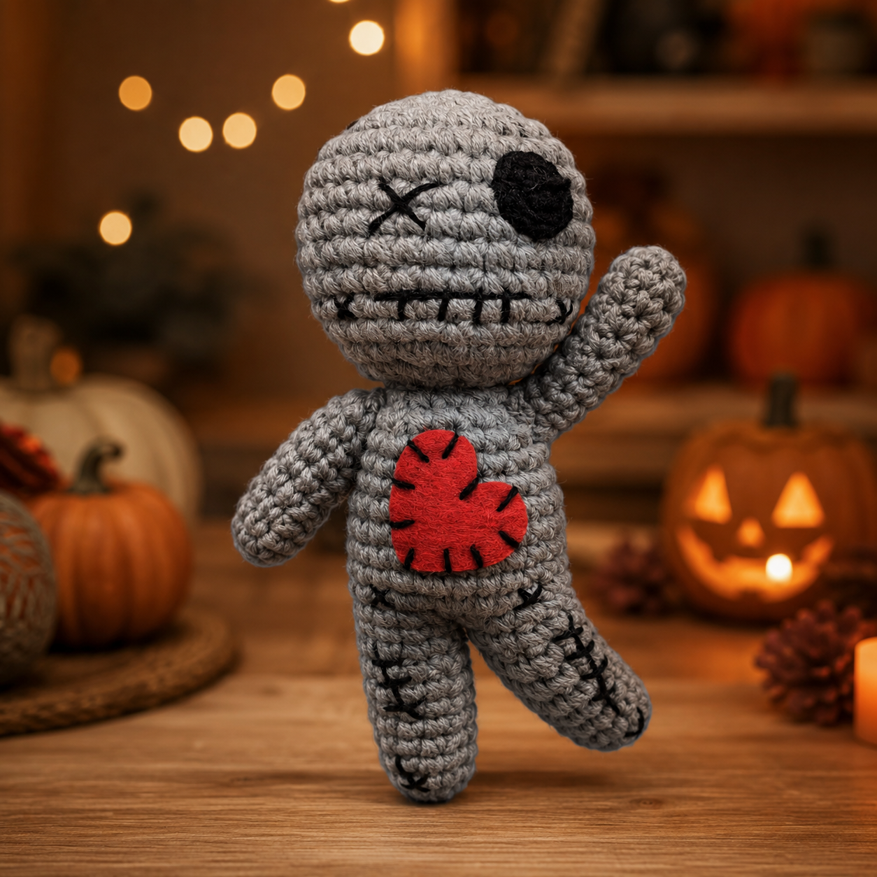 Crochet Voodoo Doll Set Halloween Plush Decorations Handmade Style Spooky Party Decor Goth Room Ornament Festival Display Stuffed Yarn Doll for Haunted House Carnival Cosplay Gifts