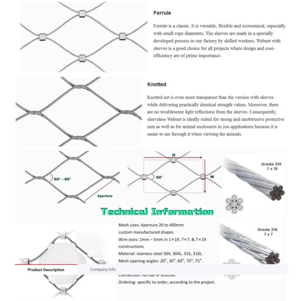 Stainless Steel 304/316 7*7 Zoo Wire Mesh Fence Green Wall Mesh Safety Net Stainless Steel Rope Mesh