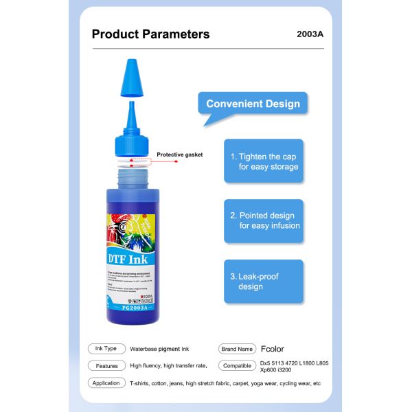 FCOLOR 100ML DTF High Quality White Ink for Epson DTF Paint Printed on DTF Transfer Pet Film for L1800 L805 L1390 Xp600 Printer